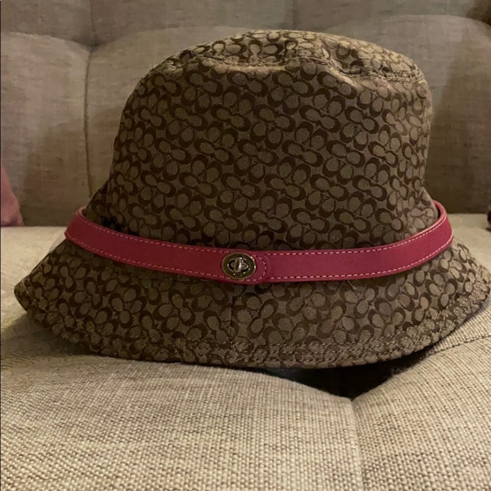 Coach Bucket hat with pink leather band and locket